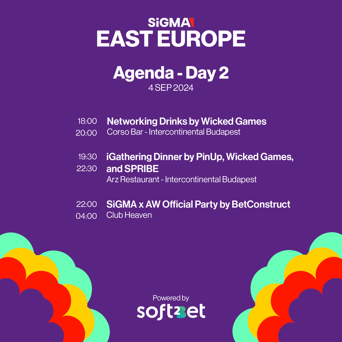 SiGMAworld_'s tweet image. We’ll start the evening with drinks and networking dinner before ending with an unforgettable official party brought to you by @BetConstruct. 💃
 
It’s a day brimming with growth, inspiration, and celebration! 🚀

#SiGMAEastEurope #Agenda #NetworkingEvening