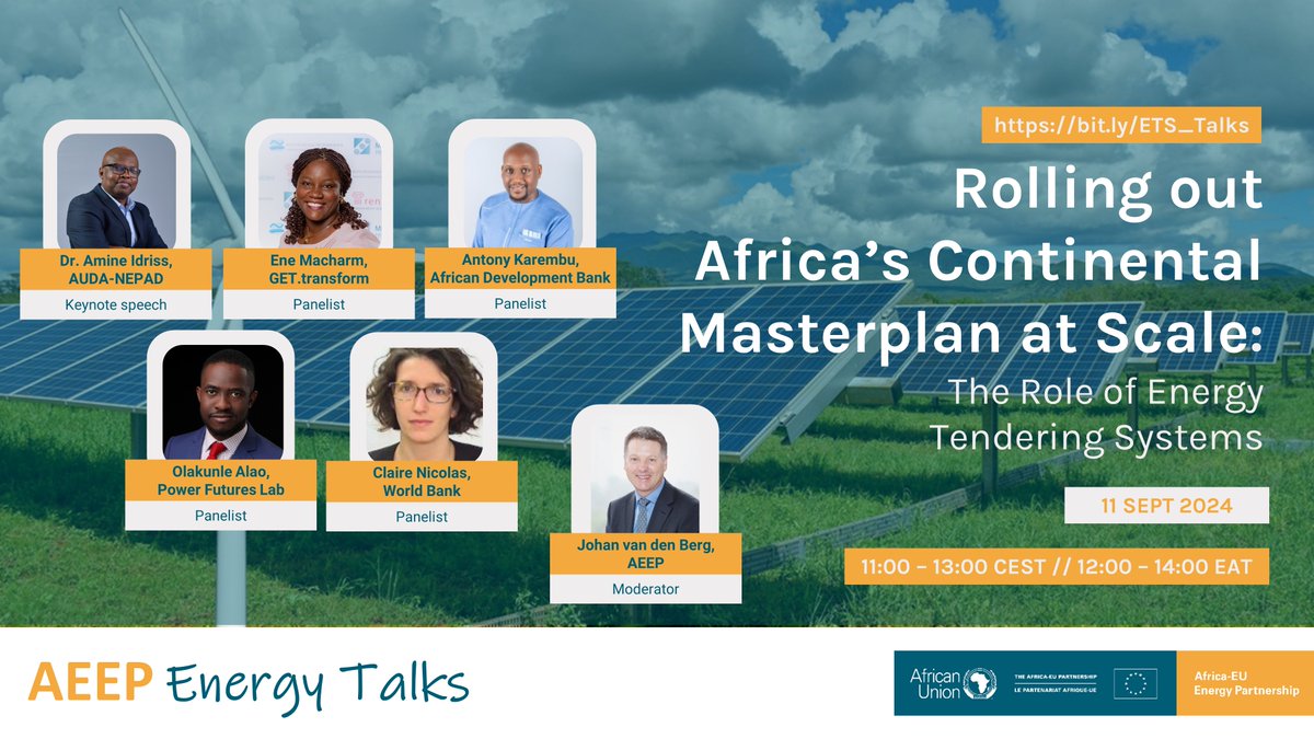 Africa-EU Energy Partnership (AEEP) (@africaeuenergy) on Twitter photo 💡Calling all energy enthusiasts!
Don't miss the 16th #AEEPEnergyTalks with the participation of experts from the <a href="/NEPAD_Agency/">AUDA-NEPAD</a> <a href="/WorldBank/">World Bank</a> <a href="/AfDB_Group/">African Development Bank Group</a> <a href="/GET_transform/">GET.transform</a> and <a href="/PowerFuturesLab/">PowerFuturesLab</a>.
Find out more and register today: bit.ly/ETS_Talks 💡Calling all energy enthusiasts!
Don't miss the 16th #AEEPEnergyTalks with the participation of experts from the <a href="/NEPAD_Agency/">AUDA-NEPAD</a> <a href="/WorldBank/">World Bank</a> <a href="/AfDB_Group/">African Development Bank Group</a> <a href="/GET_transform/">GET.transform</a> and <a href="/PowerFuturesLab/">PowerFuturesLab</a>.
Find out more and register today: bit.ly/ETS_Talks