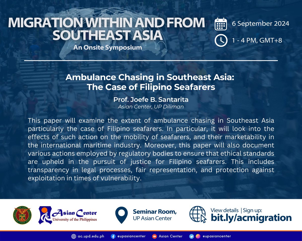 UP Asian Center (@upasiancenter) on Twitter photo Catch UP Asian Center's Prof. Joefe Santarita during the Symposium on ๐ ๐ถ๐ด๐ฟ๐ฎ๐๐ถ๐ผ๐ป ๐๐ถ๐๐ต๐ถ๐ป ๐ฎ๐ป๐ฑ ๐ณ๐ฟ๐ผ๐บ ๐ฆ๐ผ๐๐๐ต๐ฒ๐ฎ๐๐ ๐๐๐ถ๐ฎ on 6 September 2024, 1 PM (GMT+8) at the UP Asian Center. PRE-REGISTRATION is REQUIRED: bit.ly/acmigration Catch UP Asian Center's Prof. Joefe Santarita during the Symposium on ๐ ๐ถ๐ด๐ฟ๐ฎ๐๐ถ๐ผ๐ป ๐๐ถ๐๐ต๐ถ๐ป ๐ฎ๐ป๐ฑ ๐ณ๐ฟ๐ผ๐บ ๐ฆ๐ผ๐๐๐ต๐ฒ๐ฎ๐๐ ๐๐๐ถ๐ฎ on 6 September 2024, 1 PM (GMT+8) at the UP Asian Center. PRE-REGISTRATION is REQUIRED: bit.ly/acmigration
