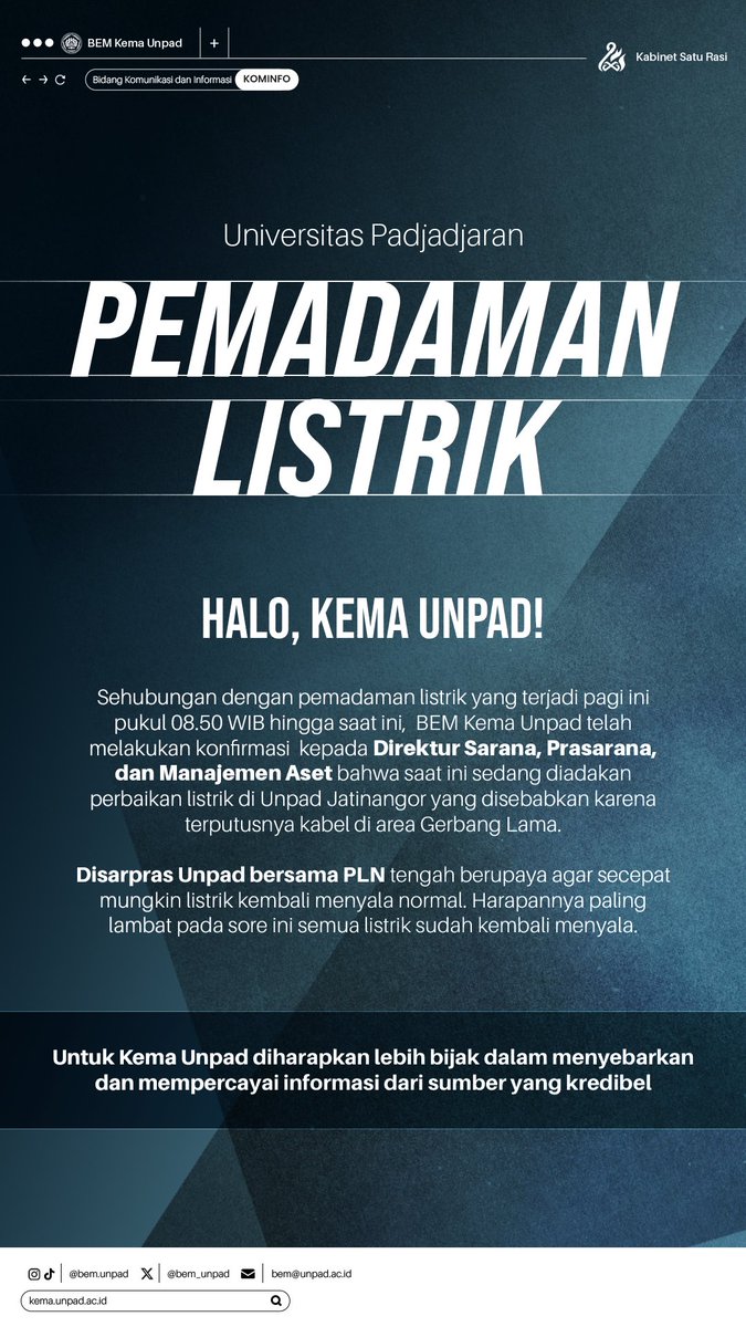 Minpad bawa info valid tentang pemadaman listrik nih, Kema Unpad!