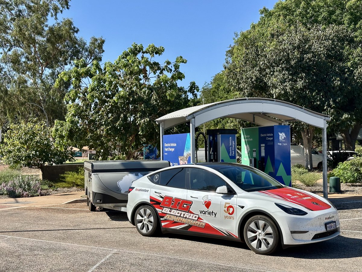 #evadventure
#AUSYLongLap #AUSYVanTour
<a href="/VarietyAU/">Variety Australia</a> 
<a href="/Tesla/">Tesla</a> <a href="/TeslaAUNZ/">Tesla Australia & New Zealand</a> #ModelY
Day 3
Arrived #Broome #WesternAustralia after traveling 173km from #LaGrange. Efficiency 313Wh/km. Charging at the <a href="/HorizonPower_WA/">Horizon Power</a> #WAEVNetwork 150kW <a href="/KempowerOyj/">Kempower</a> #FastDC charger.