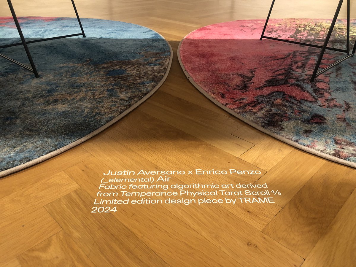 enrico_penzo's tweet image. The project began with three iconic pieces by @justinaversano, where an algorithm rearranges the pixels to mimic natural forces like air, fire, and wind. These patterns are then brought to life by Italian artisans, a limited edition series for @trame, powered by @ArtBlocksEngine