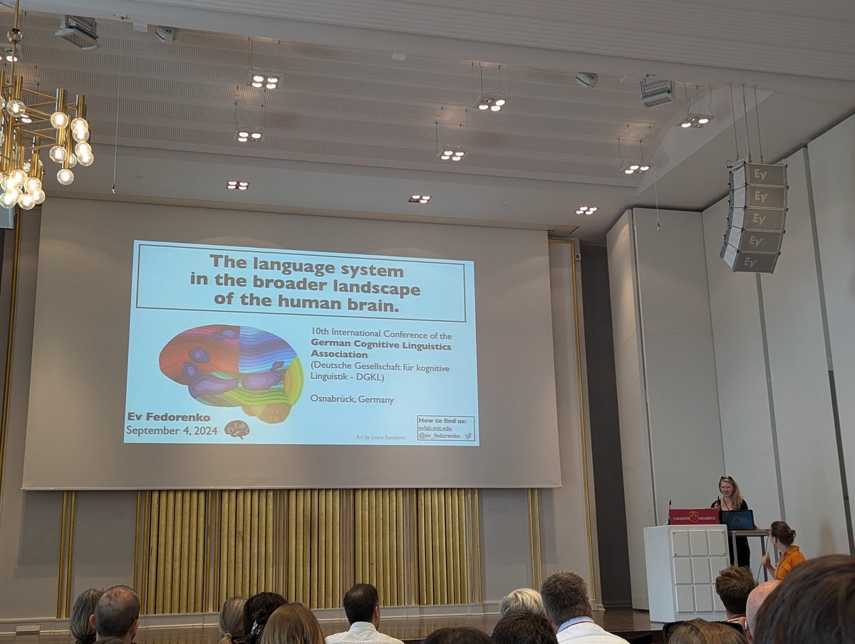 #DGKL2024 starts off with a plenary by the amazing <a href="/ev_fedorenko/">Ev (like in 'evidence', not Eve) Fedorenko 🇺🇦</a> on "the language system in the broader landscape of the human brain" <a href="/dgkl2024/">DGKL 2024</a>