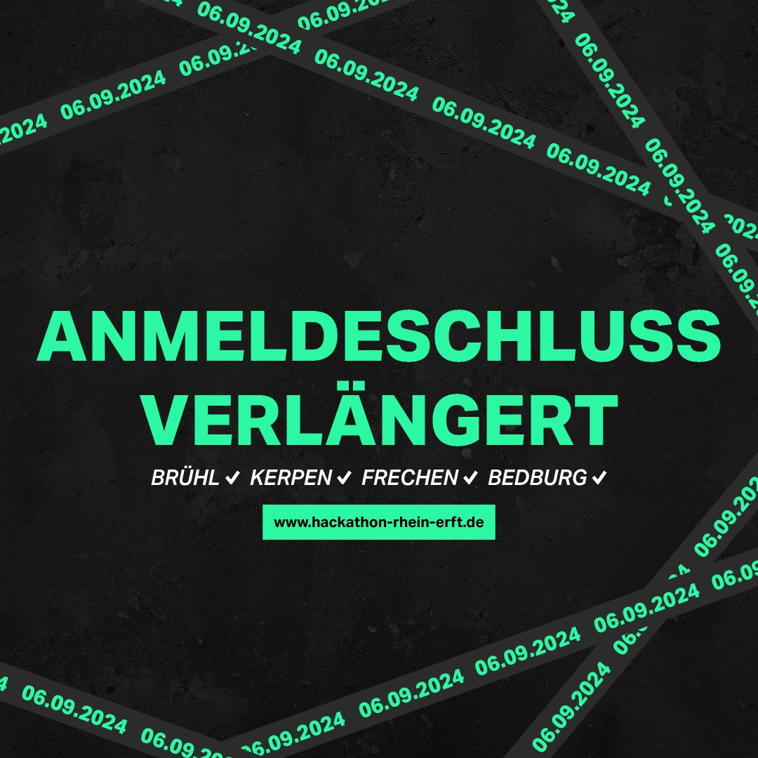 🚨Good News: Anmeldeschluss verlängert bis zum 6.9.!  🚨 Die 2. Schulhackathon-Kreismeisterschaft im Rhein-Erft-Kreis steht kurz bevor und wir haben den Anmeldeschluss verlängert! Meldet eure Teams jetzt an und lasst die Coding-Spiele beginnen!  👉hackathon-rhein-erft.de