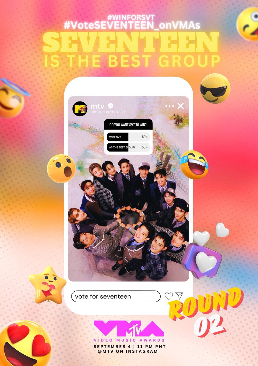 pjsvreo's tweet photo. #WINFORSVT
📣CARATS! Good job! Now, let's up our game for Round 2!
For PH Carats, Round 2 of voting will start today, September 4, at 11 PM PHT!
*You may still vote for Round 1 until 11 PM tonight*
🚨 VOTING IS THROUGH MTV INSTAGRAM STORY ONLY. 🚨 https://t.co/Z82fXGxZeP