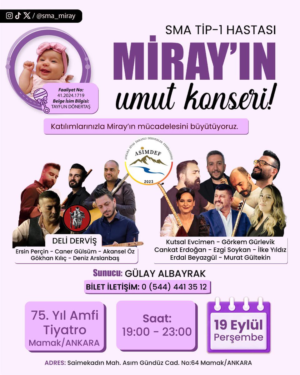 Miray’ımıza  umut olalım … Ankara’da bulunan sanatçı dostlarımızın düzenlediği destek konserine 1 bilet de biz alalım <a href="/barisyilmaaz/">Barış Yılmaz</a> <a href="/EzgiSaykan/">EZGİ SAYKAN</a>