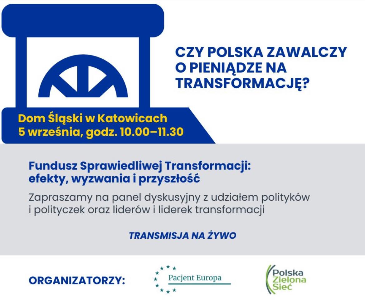 zielonasiec's tweet photo. Już 05.09 o 10.00 zapraszamy do oglądania transmisji debaty o #FunduszSprawiedliwejTransformacji, którą organizujemy z @europeapatient!
Udział w niej wezmą między innymi @mateusz_piotrow, @moanrosa, @MarekWesoly, oraz przedstawicielka @MPgovpl, a poprowadzi @AlinaPogoda. https://t.co/UuWZGlIZib