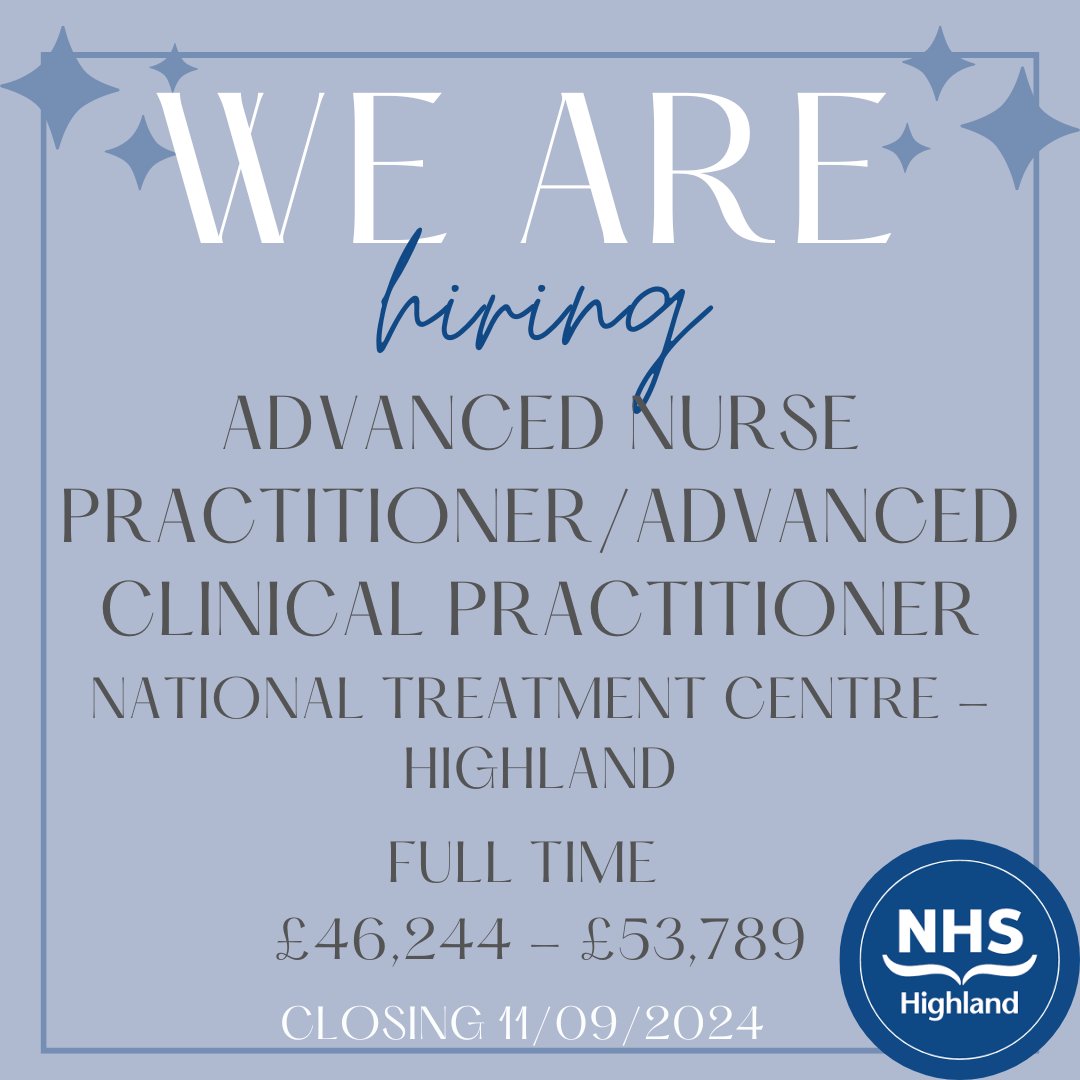Extended closing date! 

We have extended the closing date for our ANP/ACP position until 11/09. 

If you are interested you can click on the link below for more information and to apply: apply.jobs.scot.nhs.uk/Job/JobDetail?…