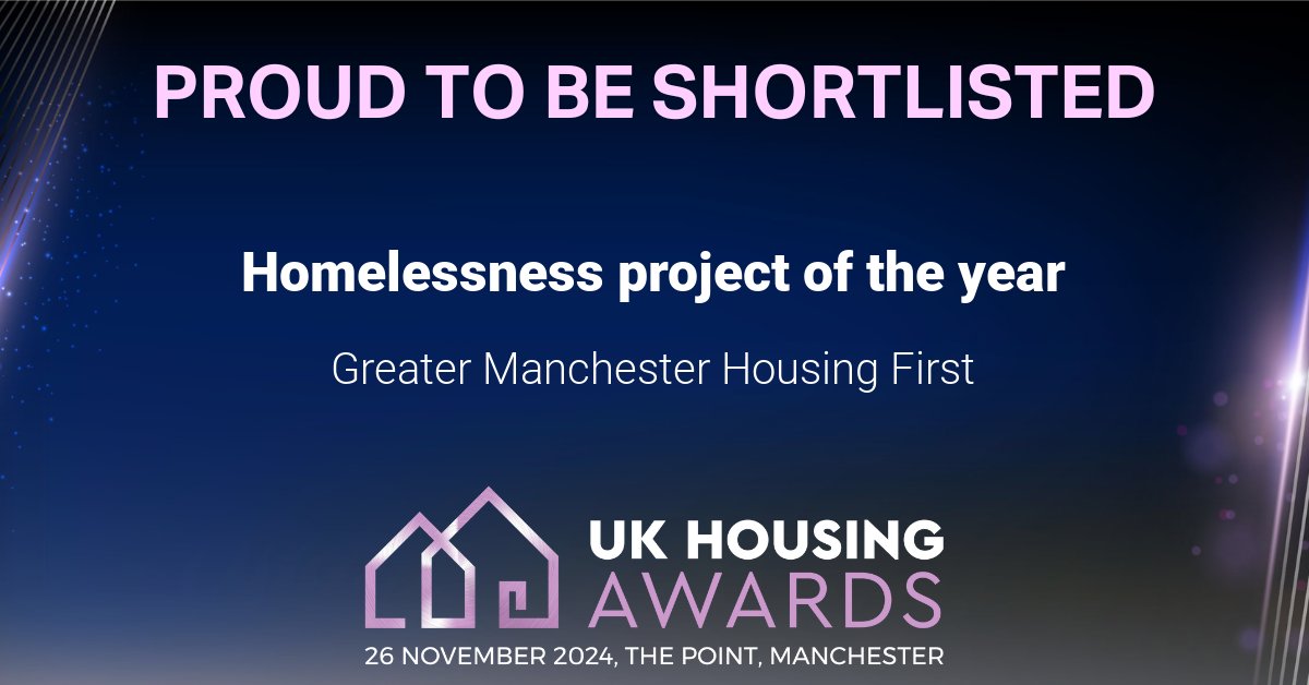 GMHousingFirst (@gmhousingfirst) on Twitter photo We are delighted to have been shortlisted in the Homelessness Project of the Year and Partnership of the Year categories at the <a href="/UKhousingawards/">UK Housing Awards</a>. Good luck to everyone who has been shortlisted. See you all on November 26! We are delighted to have been shortlisted in the Homelessness Project of the Year and Partnership of the Year categories at the <a href="/UKhousingawards/">UK Housing Awards</a>. Good luck to everyone who has been shortlisted. See you all on November 26!
