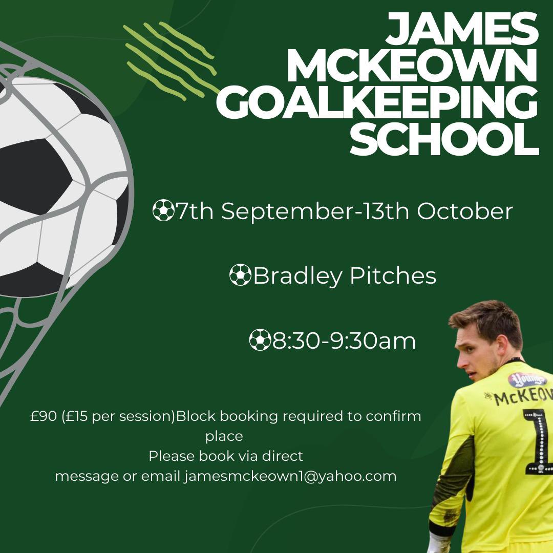 James Mckeown (@1jamesmckeown) on Twitter photo New block starting this Saturday GKs!
Open to all ages and abilities but as always spaces are limited.
Please DM or email Jamesmckeown1@yahoo.com to book on New block starting this Saturday GKs!
Open to all ages and abilities but as always spaces are limited.
Please DM or email Jamesmckeown1@yahoo.com to book on