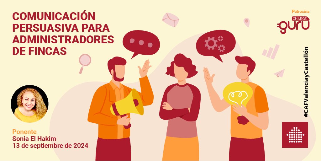 CAF Valencia-Castellón (@cafvalencia) on Twitter photo Comunicación persuasiva para administradores de fincas con <a href="/CodigoNoVerbal/">Sonia El Hakim</a>
📅 13/09
⏰ 9.30-14h
📍 Sede del CAF en Valencia (Plaza de Crespins, 3)
✏️ forms.office.com/pages/response…
#CAFValenciayCastellón #Formación #Comunicación Comunicación persuasiva para administradores de fincas con <a href="/CodigoNoVerbal/">Sonia El Hakim</a>
📅 13/09
⏰ 9.30-14h
📍 Sede del CAF en Valencia (Plaza de Crespins, 3)
✏️ forms.office.com/pages/response…
#CAFValenciayCastellón #Formación #Comunicación