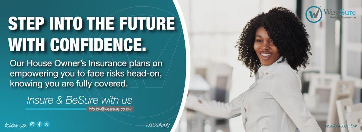 WestsureBW's tweet photo. Our tailored plans provide robust protection so you can tackle life’s challenges head on without worrying about your home or belongings through our Homeowners Insurance.
For more info, call us on +267 3710619 or email your requests to info.bw@westsure.co.bw
#BeSure #BeWestSure https://t.co/unmoFjNCL1