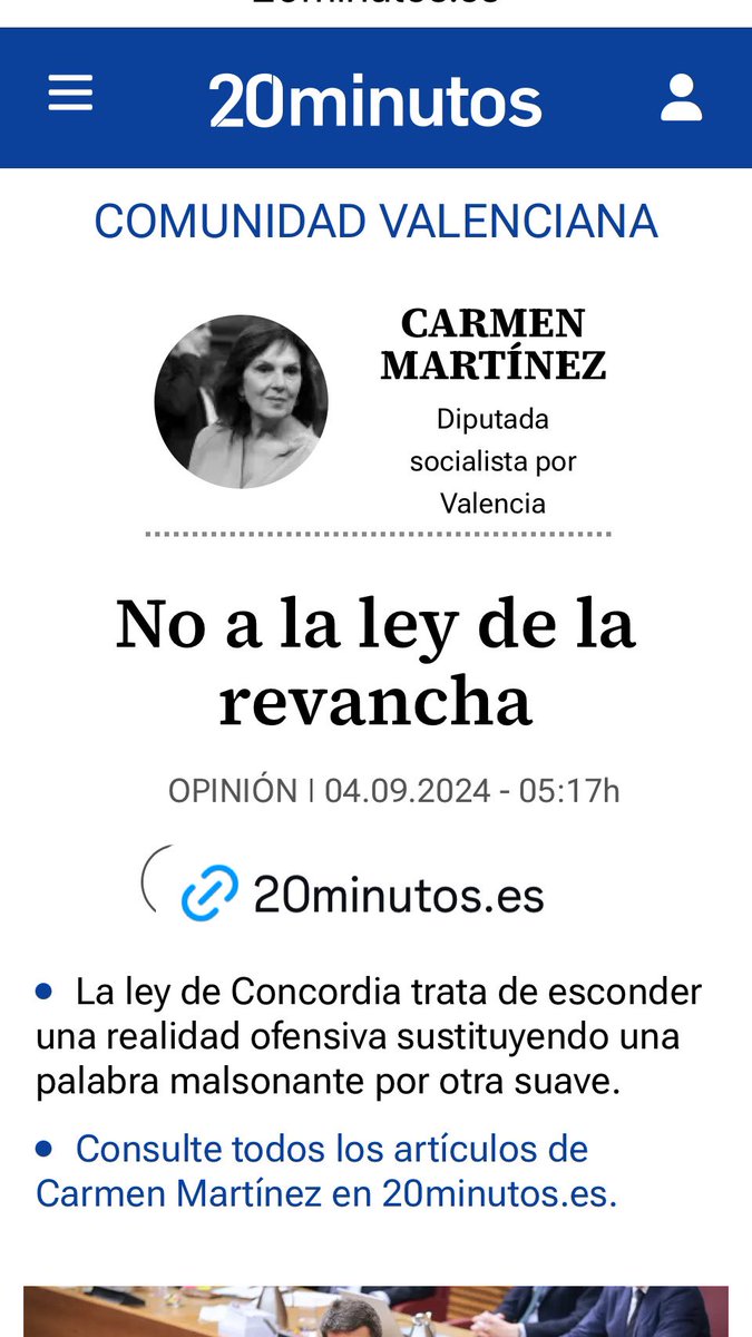 Comparto articulo sobre la entrada en vigor de la , para mí, mal llamada Ley de Concordia del PP y VOX en la Comunitat Valenciana . 20minutos.es/noticia/563022…