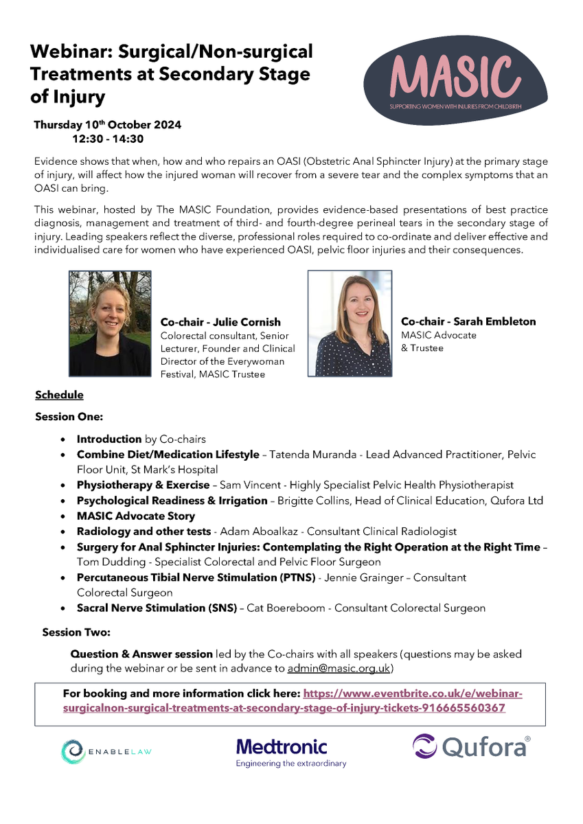 masic_uk's tweet photo. Join us for our October webinar: Surgical/Non-surgical
Treatments at Secondary Stage of OASI Injury

This fantastic webinar is of interest to injured women and all healthcare professionals supporting women with birth injuries 👇

SIGN UP HERE! https://t.co/9okWHIYhtF https://t.co/8clzwhF0S7