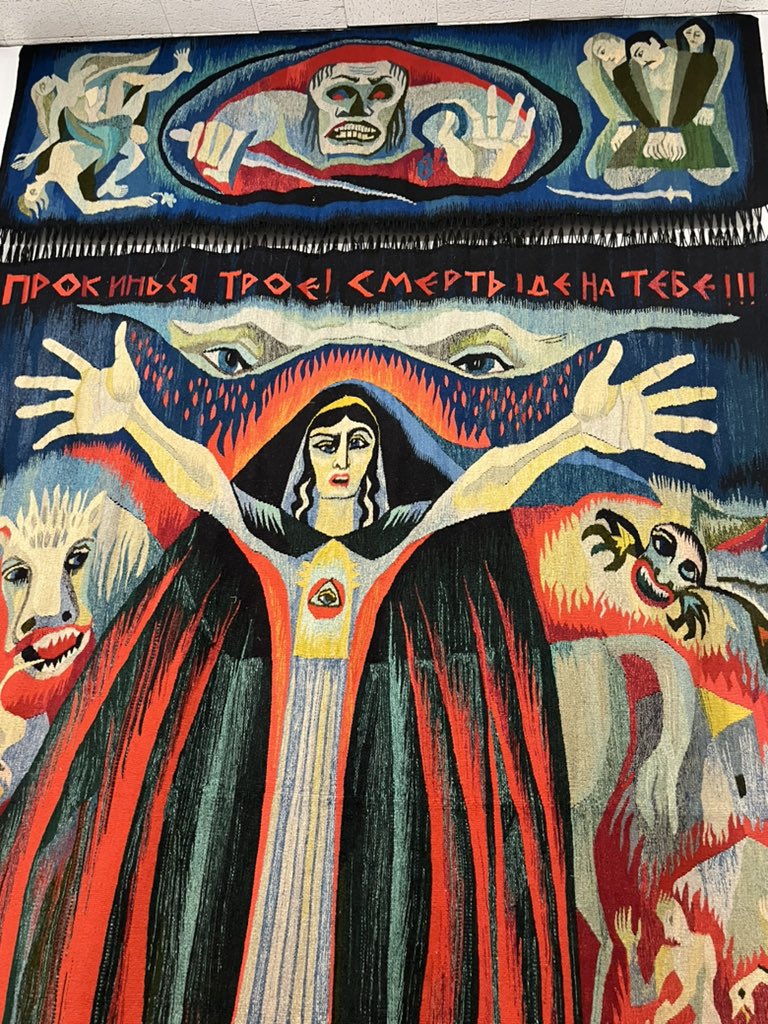 ukr_arthistory's tweet photo. It sound’s surreal, but after attacks like this I don’t want to leave Ukraine even more. Even for couple days. 
Going to record my podcast. Today is about Stefania Shabatura from Lviv who was imprisoned in 1970s for her art (this work below) and other brave women. https://t.co/DaBlz3khUY