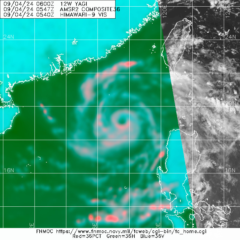 Sausius_wx's tweet image. #Typhoon #Yagi (#EntengPH) is now entering beast mode and likely at least on the cusp of major typhoon status. The structure  is now more or less that of a mature Typhoon and objextive fixes like D-PRINT begin to support intensities in the Category 3 range. #tropicswx