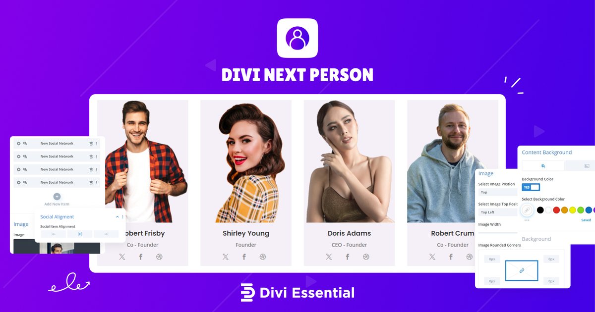 divi_next's tweet photo. 👥 Introduce your team with sleek design using the Next Person module! Showcase team members with images &amp; social links for easy client connection.

👉 https://t.co/cdFvtknYTO

#DiviEssential #TeamEngagement #WebDesign #Professionalism #UIDesign #DiviBuilder #Divi https://t.co/QXI8QdAkK8