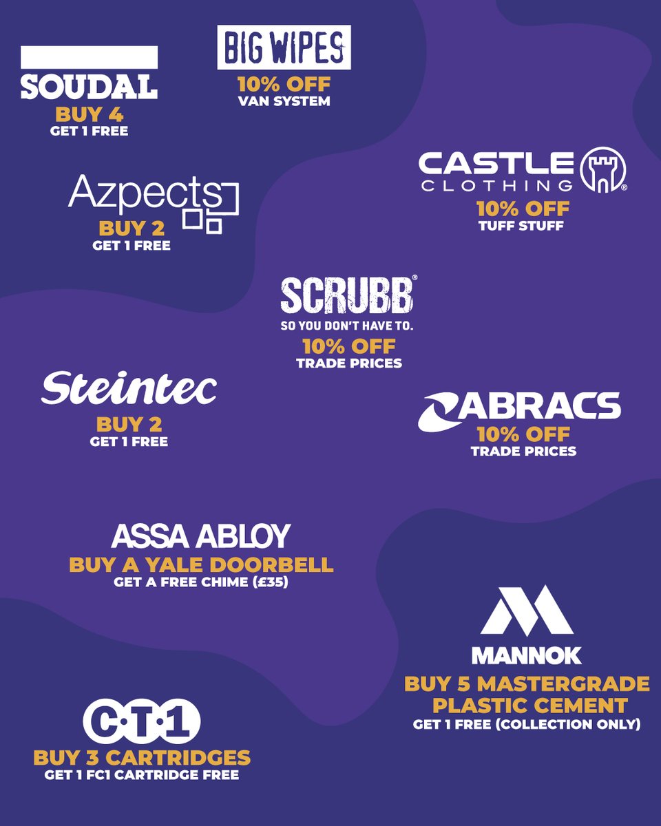 🚨 Introducing... Ashford Trade Week! 🤩

🟣 At our Ashford branch, we’re hosting FIVE trade days in ONE WEEK! 😮

📅 9th September - 13th September @ OBM Ashford

ℹ️ Deals apply for Ashford Branch &amp; Trade Week only. T&amp;C’s apply.

#obm #buildersmerchants #tradeday #construction