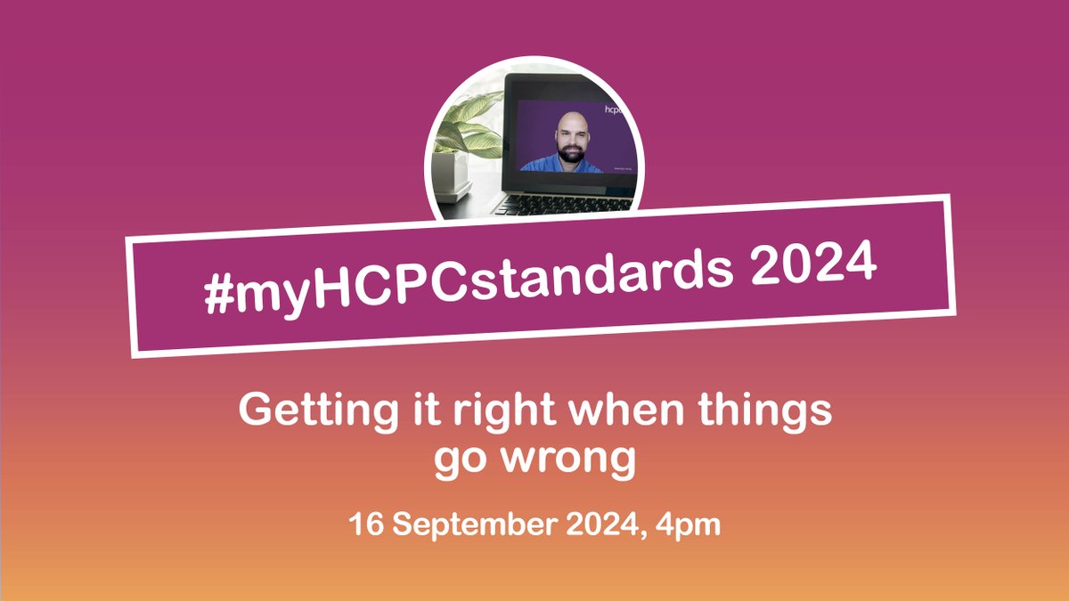 Do you know what factors can impact your candour in practice? What skills you need to apologise? How to speak up and raise concerns - and why?

We have a #myHCPCstandards webinar coming up on this and more. Sign up below:

📅 16 September 2024
🕐 4pm
🔗 hcpc-uk.org/myhcpcstandard…