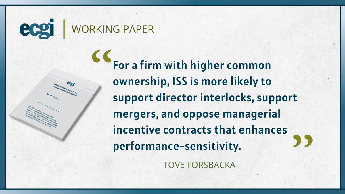 ECGI Working Papers (@ecgiwp) on Twitter photo 📗The Proxy Advice Industry and Common Owners’ Coordination: mailchi.mp/ecgi/1006
👥<a href="/toveforsbacka/">Tove Forsbacka</a> (<a href="/NHHnor/">NHH Norwegian School of Economics</a>)
#ecgiwp <a href="/SSRN/">SSRN</a> #CorpGov #InstitutionalInvestors #Antitrust 📗The Proxy Advice Industry and Common Owners’ Coordination: mailchi.mp/ecgi/1006
👥<a href="/toveforsbacka/">Tove Forsbacka</a> (<a href="/NHHnor/">NHH Norwegian School of Economics</a>)
#ecgiwp <a href="/SSRN/">SSRN</a> #CorpGov #InstitutionalInvestors #Antitrust