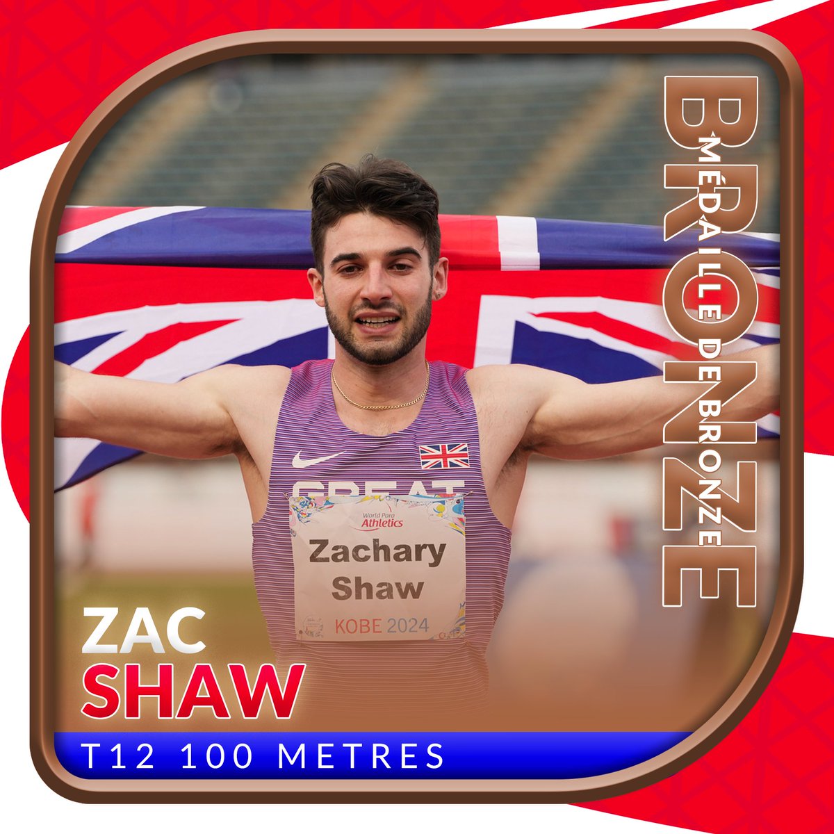 Congratulations to <a href="/shawzac/">Zac Shaw</a>! 🥉

His fourth place finish has been upgraded to bronze in the T12 100m following a retrospective disqualification in the final.

#Paralympics #EASummerOfSport #Paris2024