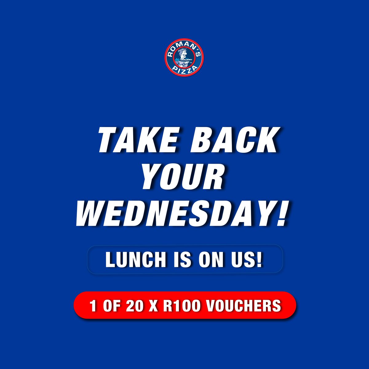romans_pizza's tweet photo. 🎉 Wednesday just got better! Lunch is on us 🍕
#RomansPizza &amp; you could get 1 of 20 x R100 Roman's Pizza vouchers! 🎟️💸

#RomansPizza #WinnerWednesday #NoNeedToCrackTheCode https://t.co/mLc632FDZp