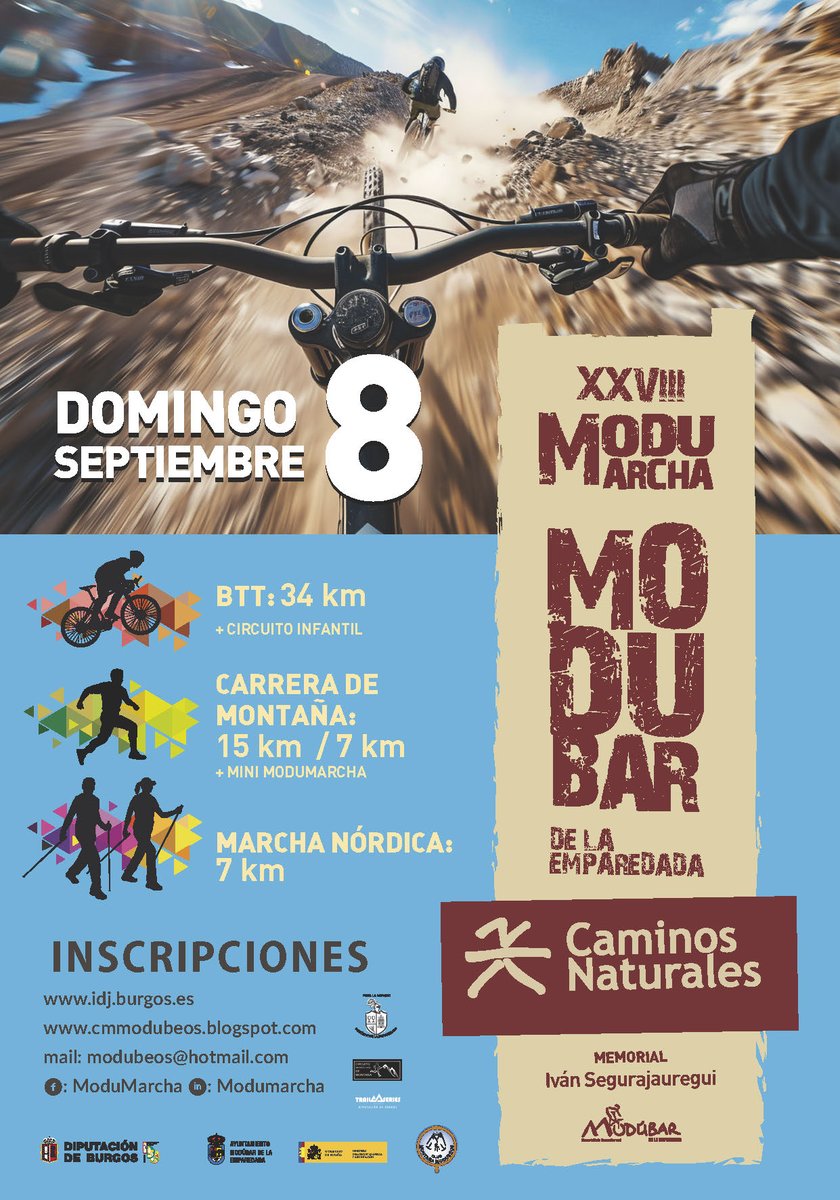 IDJBurgos's tweet photo. 🏃♀️🏔 El II Circuito Trail Series "Diputación de Burgos" continuará este fin de semana con la prueba puntuable de la XXVIII #ModuMarcha (de @modubeos), que se celebra el domingo 8 de septiembre en #ModúbardelaEmparedada
✍️https://t.co/ynCMn1qewq
🧵👇 https://t.co/MM00whG1S8