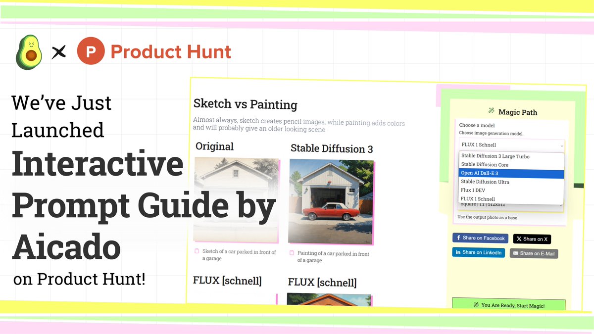 Today, we are thrilled to launch the Aicado Prompt Guide on Product Hunt!🎉

How does creating outputs the way you want with detailed prompts sound?👂 Aicado’s Prompt Guide offers detailed explanations and step-by-step examples to help you personalize each model, including Stable