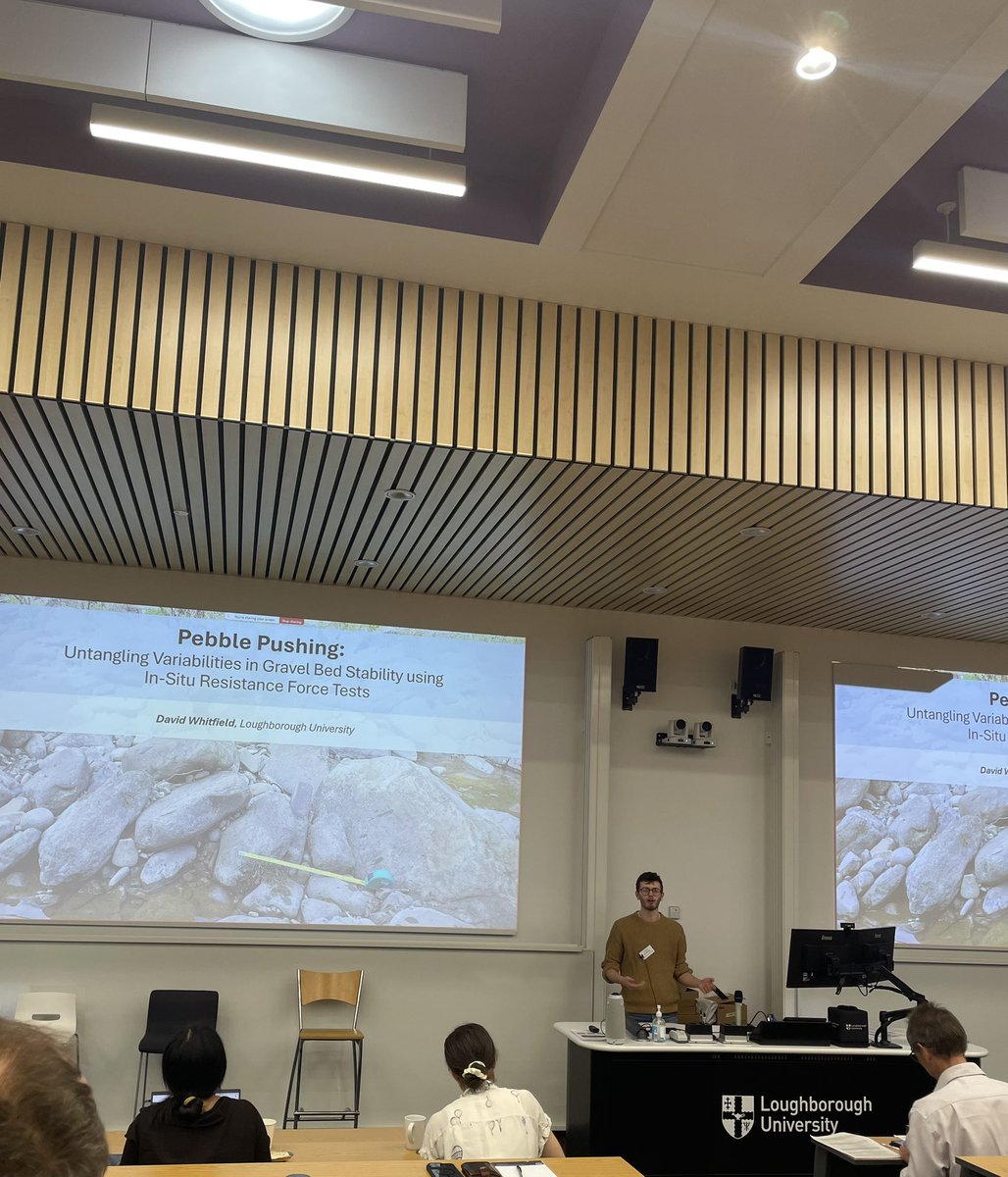 Interesting talk by <a href="/DWhit_Geo/">David Whitfield</a> who used field data and force balance models to show the importance of grain shape, size and imbrication in governing bed stability. Are larger grains actually “more mobile” than smaller grains? 🪨