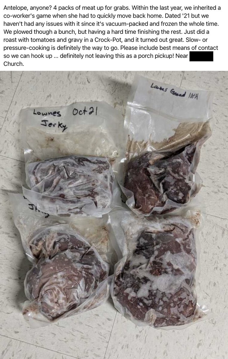 The chain of custody on this mystery meat from Next Door is a little suspect. Even so... it's not every day someone pops up on the internet and offers you free, three year old meat originating from an animal that lived on a different continent.