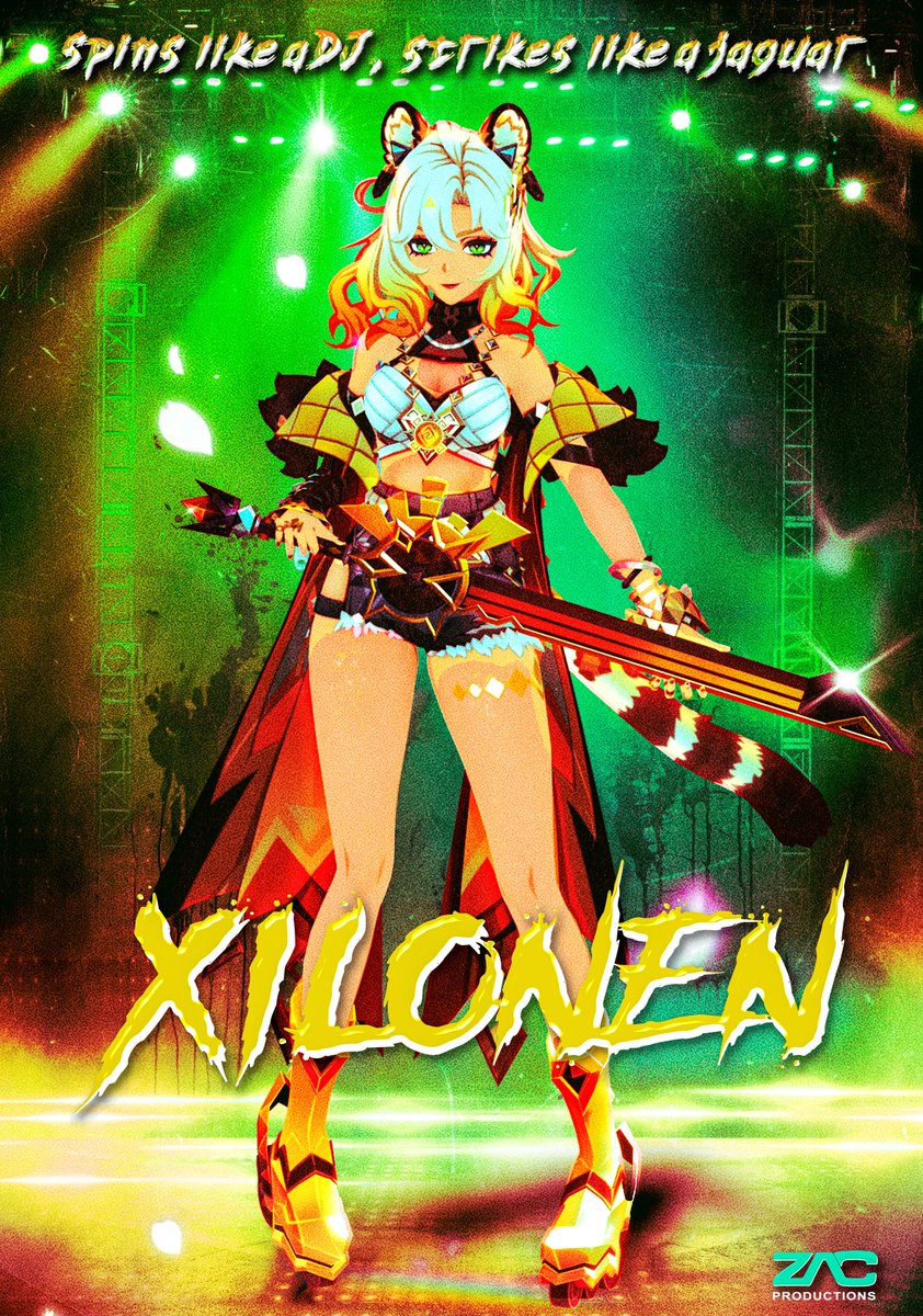 "XILONEN" 🍹
She Spins like a DJ, but Strikes like a Jaguar ..🏝️

Movie Concept Design Poster 
#XILONEN #GenshinImpact
