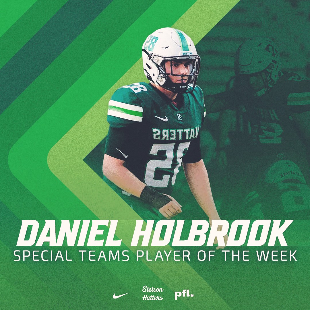 𝗦𝗽𝗲𝗰𝗶𝗮𝗹 𝘁𝗲𝗮𝗺𝘀, 𝘀𝗽𝗲𝗰𝗶𝗮𝗹 𝗽𝗹𝗮𝘆𝘀, 𝘀𝗽𝗲𝗰𝗶𝗮𝗹 𝗽𝗹𝗮𝘆𝗲𝗿𝘀.

Daniel Holbrook takes home the Special Teams Player of The Week! 

#HatAttack | #DefendDeLand | <a href="/StetsonHatters/">Stetson Hatters</a>