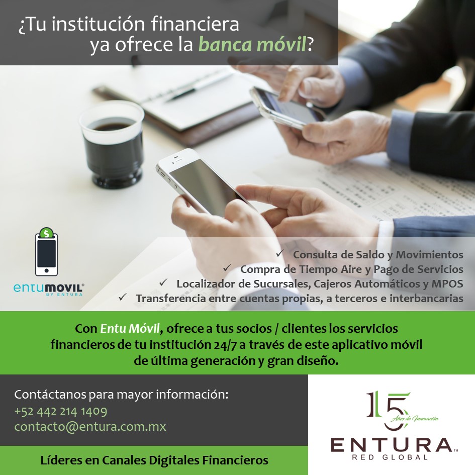 EnturaM's tweet photo. ¿Tu institución financiera ya ofrece alguna app con servicio de #BancaMóvil? Si no, ¿Qué esperas?

Permítenos acompañarte en tu estrategia de implementación de #CanalesDigitales.  

Contáctanos para mayor información.  
+52 (442) 214 1409 
contacto@entura.com.mx https://t.co/BBs5c6LoEe