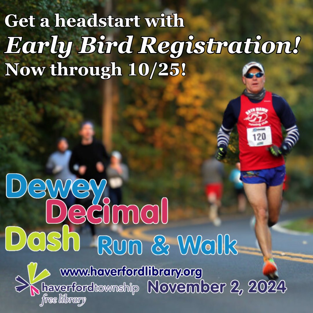 🏃Register for the annual Dewey Decimal Dash on 11/2 to secure your spot and enjoy early bird pricing now through 10/25!🏅For more info and to register, go to haverfordlibrary.org/dewey
📷Photo courtesy of <a href="/joelperlish/">joel perlish</a> 
#htfl #myhtfl #htflevents #deweydecimaldash #delcolibraries