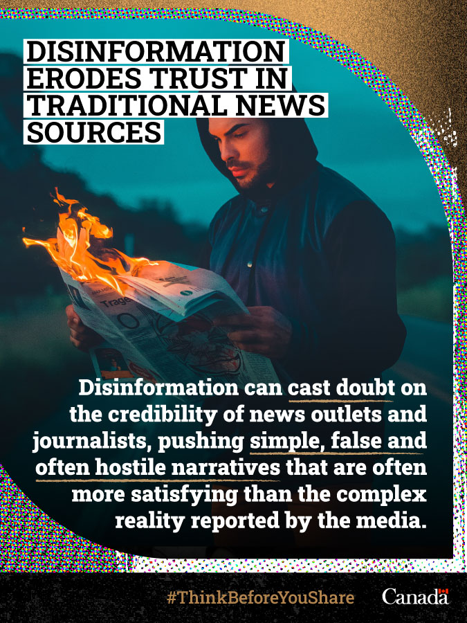 #Disinformation aims to erode trust in traditional news sources, replacing facts with hostile, divisive narratives.

Learn more about the dangers of disinformation: international.gc.ca/world-monde/is…

#ThinkBeforeYouShare