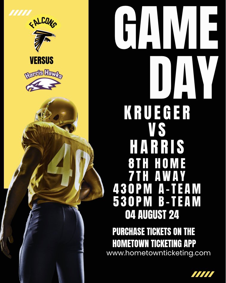 Krueger Boys Athletics (@boyskrueger) on Twitter photo Game Day…
8th at Krueger MS;7th at Harris MS
A-team 430pm;B-team 530pm
For tickets use the Hometown Ticketing App or NEISD athletics page for online ticketing…purchase tickets with host school, Krueger for 8th grade & Harris for 7th. Go Falcons! <a href="/KMSAcademics/">Krueger Academics</a>
<a href="/NeisdAthletics/">NEISD ATHLETICS</a> Game Day…
8th at Krueger MS;7th at Harris MS
A-team 430pm;B-team 530pm
For tickets use the Hometown Ticketing App or NEISD athletics page for online ticketing…purchase tickets with host school, Krueger for 8th grade & Harris for 7th. Go Falcons! <a href="/KMSAcademics/">Krueger Academics</a>
<a href="/NeisdAthletics/">NEISD ATHLETICS</a>