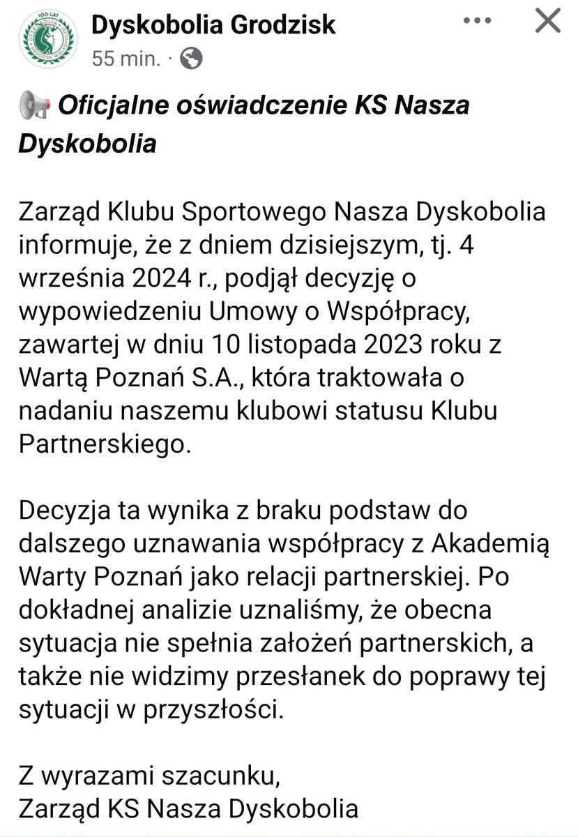 REMCOOO46's tweet photo. Dyskobolia Grodzisk wypowiada umowę o współpracy z Wartą Poznań ⬇️ https://t.co/IRKTL7YeKp