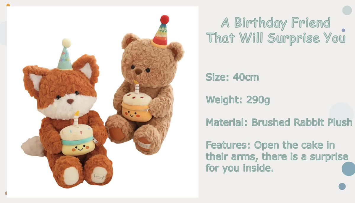 edyoung07's tweet image. 🎉 New plush toy friends are here! 🎉 Each one holds a cake with a hidden surprise inside! 🎂🎁 Perfect for gifts or collectors who love a fun surprise. 😍
Check them out and add some joy to your day! ✨
#PlushToys #SurpriseInside #NewCollection