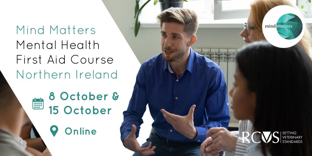 vetmindmatters's tweet photo. Join our Mental Health First Aid online course on Tuesday 8 October and Tuesday 15 October from 8:30am to 4:30pm. It is open to all members of the veterinary professions in Northern Ireland. Find out more: https://t.co/UPBFlhB57g https://t.co/gnHO2KhBo9