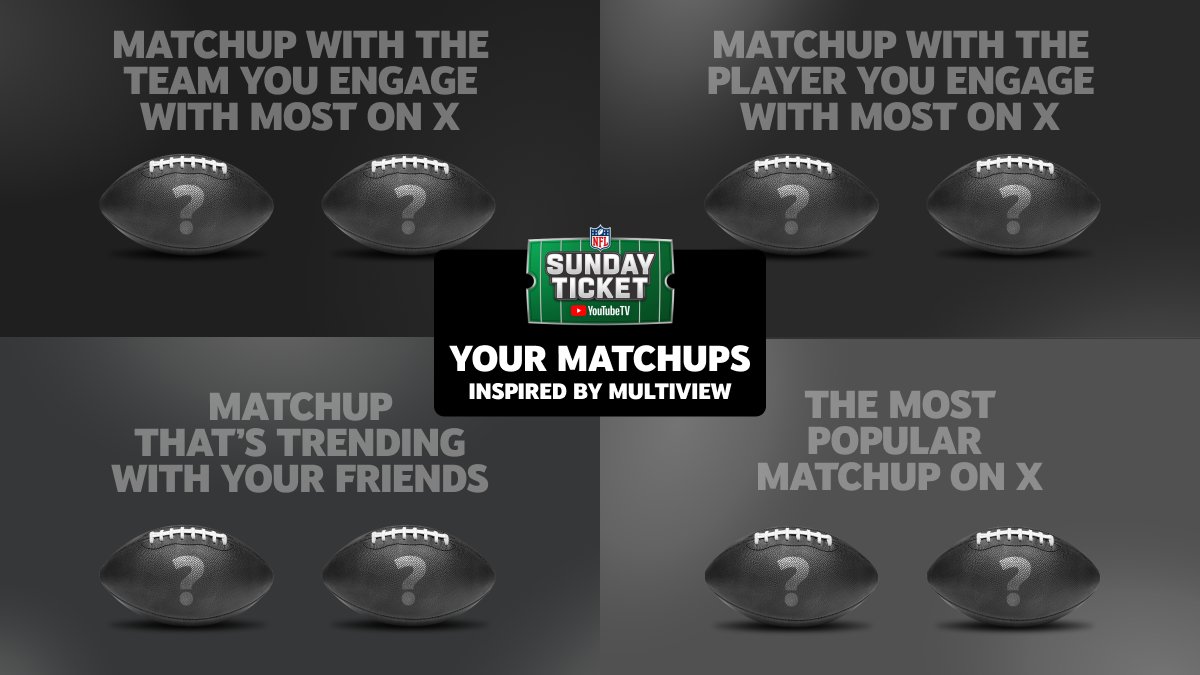 YouTubeTV's tweet photo. Tap ❤️ to unlock the experience, based on how you fan out on X. 

Ever wonder what YOUR perfect NFL Sunday looks like?

Now stop wondering because you can build your very own multi-view with NFL Sunday Ticket and YouTube TV every Sunday. https://t.co/S2Go6z9Sbc