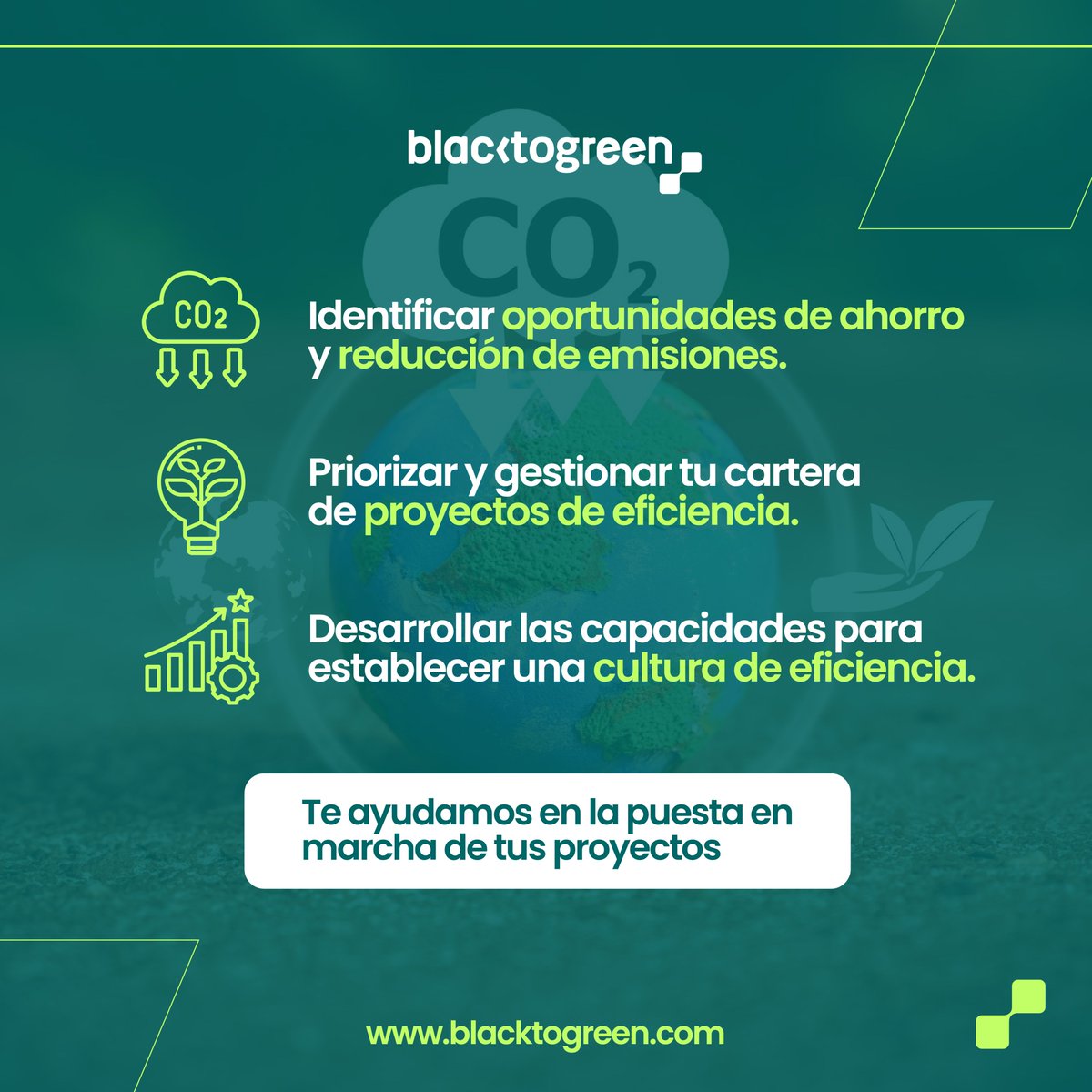 Te ayudamos a transitar a una energía baja en carbono. Primero eficiencia, luego renovables y al final compensación. Conoce nuestro servicio y descubre cómo puedes reducir el impacto ambiental de tu empresa mientras optimizas costos.

blacktogreen.com/energia-baja-e…