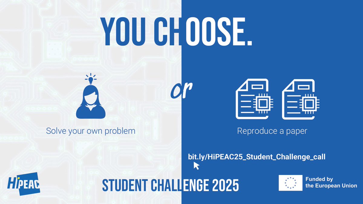 HiPEAC (@hipeac) on Twitter photo 👨‍🎓 Students! Have you applied for the #HiPEAC25 #StudentChallenge yet?
⏳ The deadline to apply is fast approaching: Tues, 10 September
🙋‍♀️ This year, YOU decide: will you pick your own problem? Or will you reproduce a paper from this list? bit.ly/HiPEAC25_Stude…
❗ Don't delay 👨‍🎓 Students! Have you applied for the #HiPEAC25 #StudentChallenge yet?
⏳ The deadline to apply is fast approaching: Tues, 10 September
🙋‍♀️ This year, YOU decide: will you pick your own problem? Or will you reproduce a paper from this list? bit.ly/HiPEAC25_Stude…
âť— Don't delay