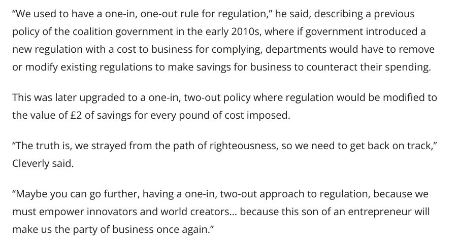From Cleverly's launch this week. It's telling that even this week, the Tory leadership candidates have been celebrating deregulation without the slightest introspection.