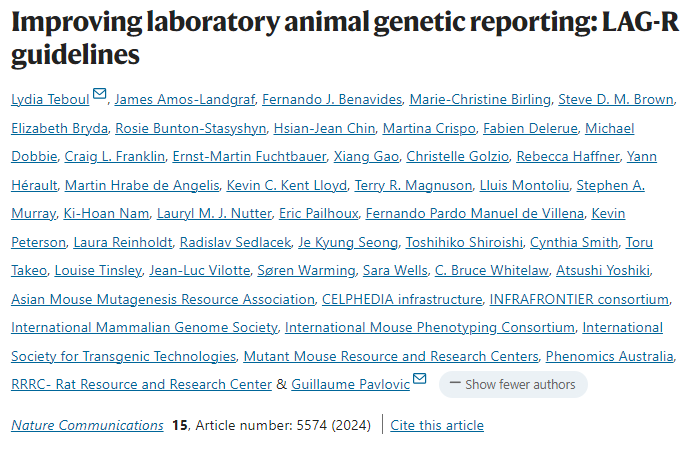 An international consortium has developed the Laboratory Animal Genetic Reporting (LAG-R) framework which complements the ARRIVE guidelines by providing recommendations that are specific to describing genetically modified animals.

Find out more: nature.com/articles/s4146…