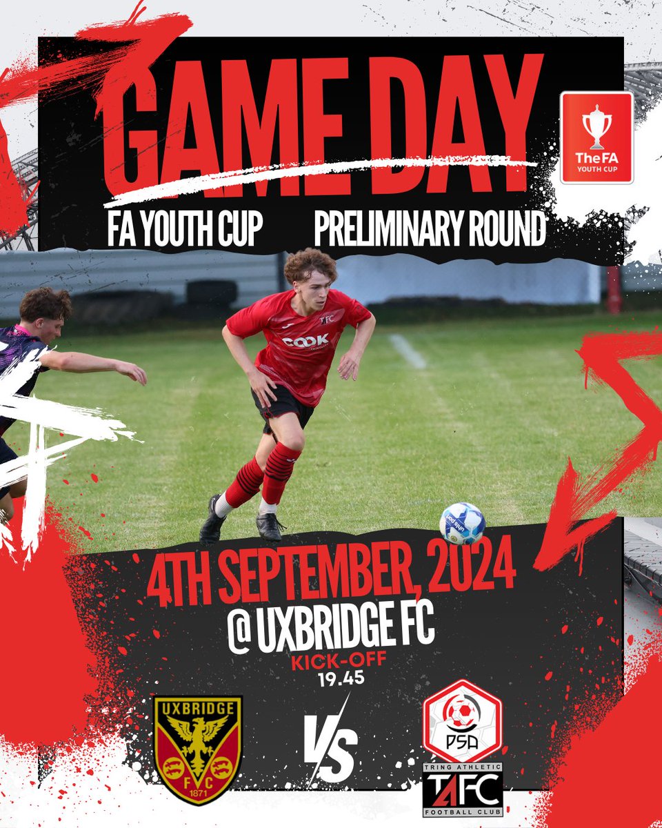 PSA - Pro Sports Academy (@psa_pro) on Twitter photo It's FA Youth Cup Matchday!!
Join us tonight as we cheer on the Tring/PSA U18s in their first FA Youth Cup Preliminary Round match against <a href="/uxfc_redarmy/">Uxbridge Football Club</a>
🏟️ Uxbridge FC, West Drayton, UB7 8BQ
📅 4th September 2024
⏰ Kick-off 7:45 PM
🙌🔴⚫
<a href="/tringathletic/">Tring Athletic FC</a>
<a href="/PSA18s/">PSA & TRING ATHLETIC FC U18s</a> It's FA Youth Cup Matchday!!
Join us tonight as we cheer on the Tring/PSA U18s in their first FA Youth Cup Preliminary Round match against <a href="/uxfc_redarmy/">Uxbridge Football Club</a>
🏟️ Uxbridge FC, West Drayton, UB7 8BQ
📅 4th September 2024
⏰ Kick-off 7:45 PM
🙌🔴⚫
<a href="/tringathletic/">Tring Athletic FC</a>
<a href="/PSA18s/">PSA & TRING ATHLETIC FC U18s</a>