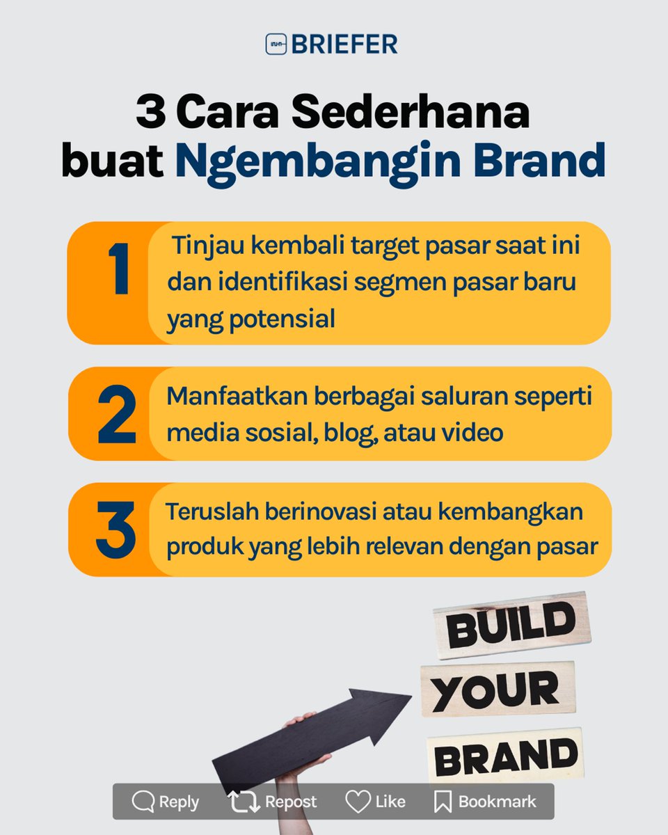 BrieferID's tweet photo. Di pasar yang kompetitif ini, kamu perlu terus menyusun strategi biar brand-mu semakin berkembang dan ga stuck di situ-situ aja.

Nah, ini dia beberapa cara sederhana yang bisa kamu lakuin untuk ngembangin brand kamu, cekidot! ✨ https://t.co/2jygtAZQpx