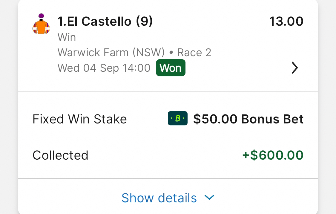 First day of Spring has kicked off with a bang for our members! 💥

Our TAB bot pulled $800 of profit through 8 races, with our Sportsbet bot pulling $150 through 1 race. 🍫

Now is the time to get involved - many more promos coming as we get deeper into Spring. 🌤️🌻