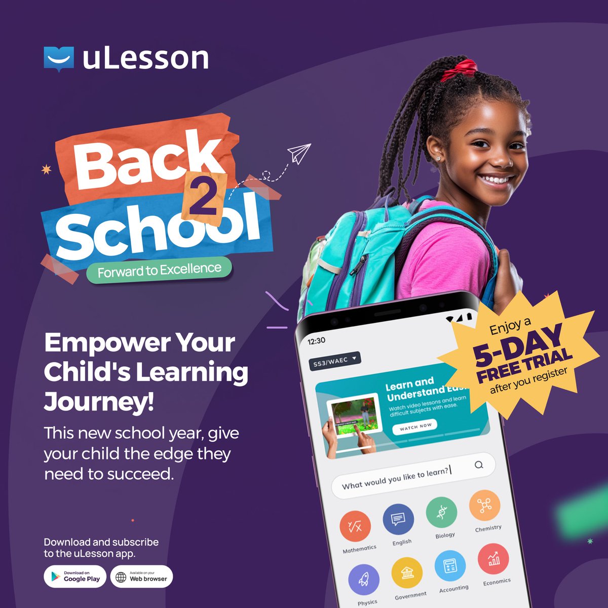 ulessonapp's tweet image. Need help with that tough topic? Our video lessons break it down step by step. Learn anytime, anywhere with uLesson.
Give your child the edge they need with the uLesson app!
#uLesson #uLessonApp #LoveLearning #BackToSchool #BackToSchoolwithuLesson #ForwardToExcellence