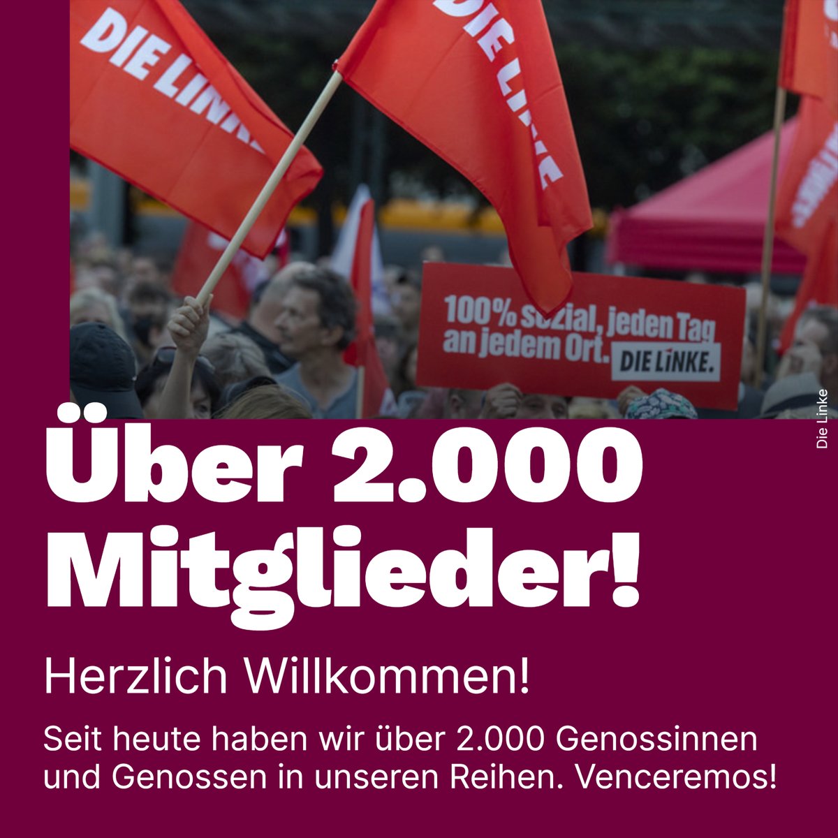 #Mitgliederzuwachs: Linke-Erfolg: Aktuell 2.000 Mitglieder in Leipzig und es geht noch weiter! 
Die Leipziger Linke knackt die 2.000er-Mitgliedermarke und wir sagen ein ganz herzliches Willkommen und großes Dankeschön an alle neuen Mitglieder.
1/9