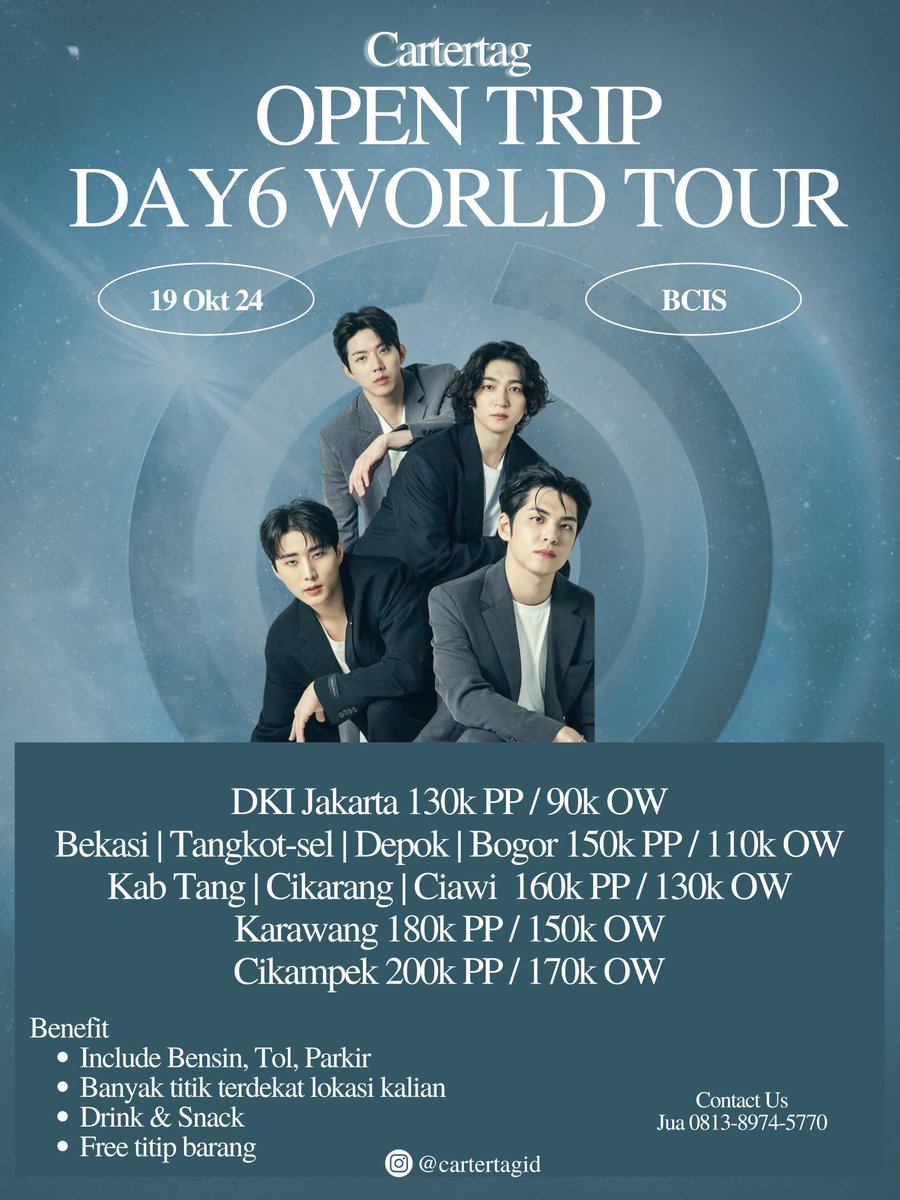 lovhoby's tweet photo. Halo!🙌🏻 untuk yang bingung transport ke BCISnya tapi pengen bgtt ketemu and sing along with Day6😍❤️ bisa bgt loh untuk join trip kita dgn segala kemudahan didalamnya😙🫶🏻 more info bisa ketuk dm ku yaah! maaci🌹
#DAY6_3RD_WORLDTOUR #Day6inJakarta https://t.co/ypvStDliD0